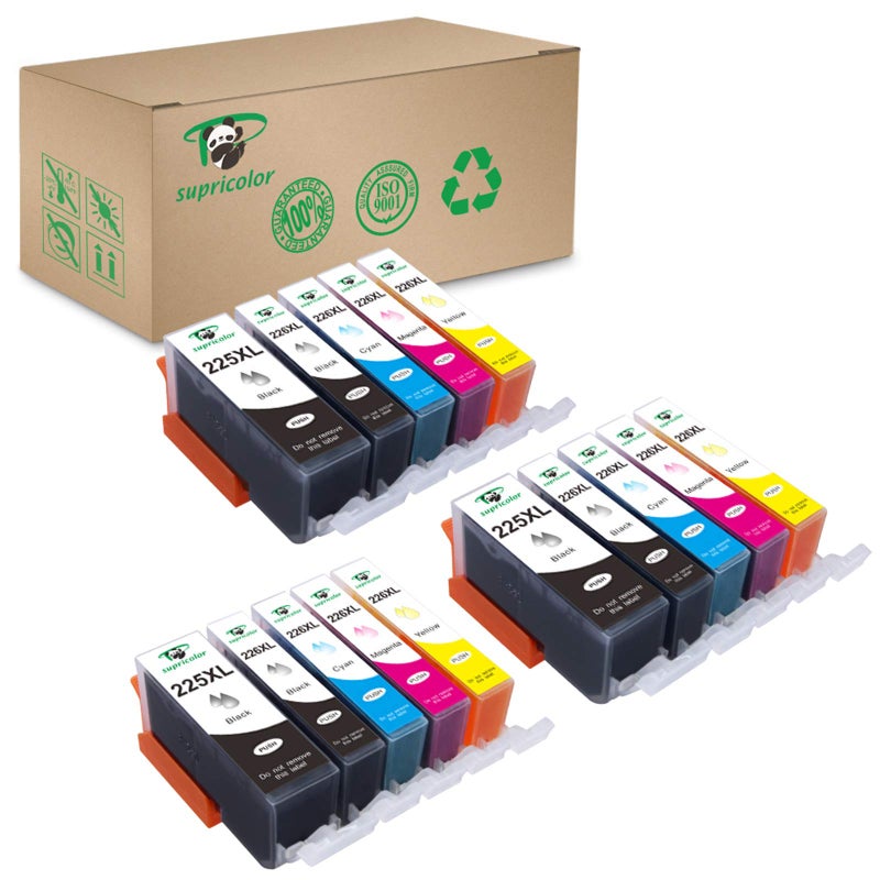 Supricolor حزمة سوبر كولور 15 خرطوشة حبر PGI-225 CLI-226 عالية الإنتاجية متوافقة مع PIXMA iP4820 iP4920 iX6520 MG5120 MG5320 MG6120 MG6220 MG8120 MG8220 MX712 MX882 MX892 (بدون رمادي) - Image 1